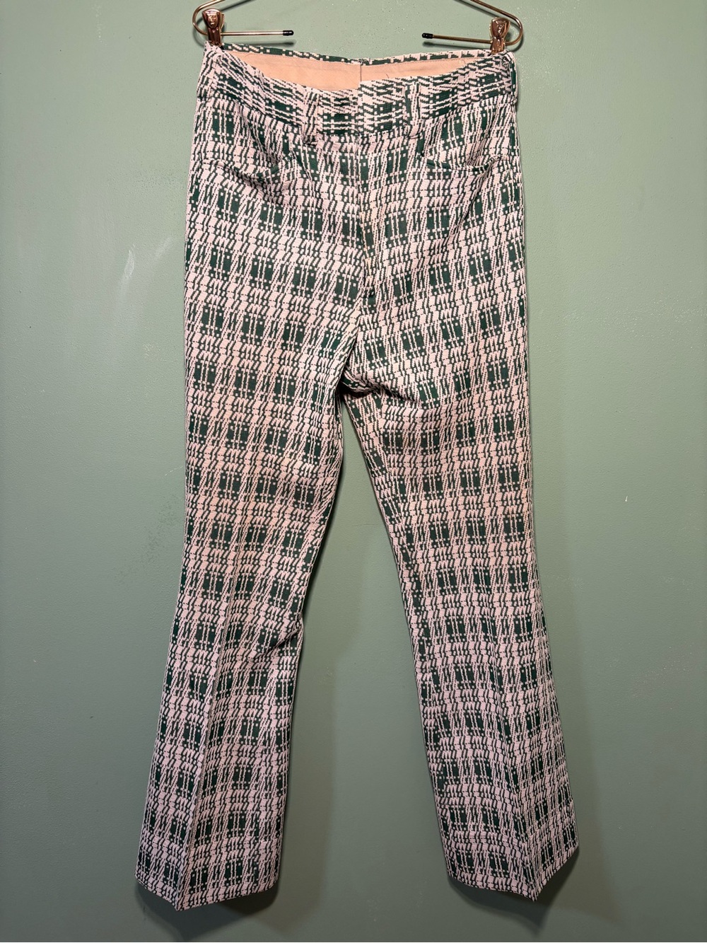 Vintage Double Knit Green and White Plaid High-Waist Pants
